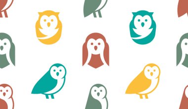 Baykuş logosu ile dikişsiz desen. beyaz arka plan üzerinde izole