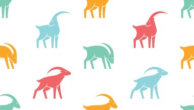 Keçi logosu ile dikişsiz desen. beyaz arka plan üzerinde izole