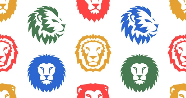 Patrón Sin Costuras Con Logo Lion Aislado Sobre Fondo Blanco — Vector de stock