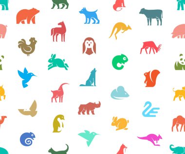Animals logoları ile dikişsiz desen. Hayvan logo seti