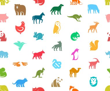 Animals logoları ile dikişsiz desen. Hayvan logo seti