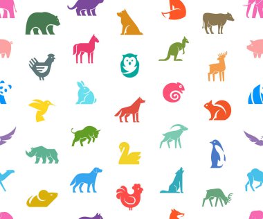 Animals logoları ile dikişsiz desen. Hayvan logo seti