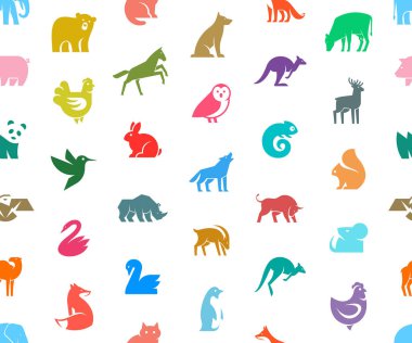 Animals logoları ile dikişsiz desen. Hayvan logo seti