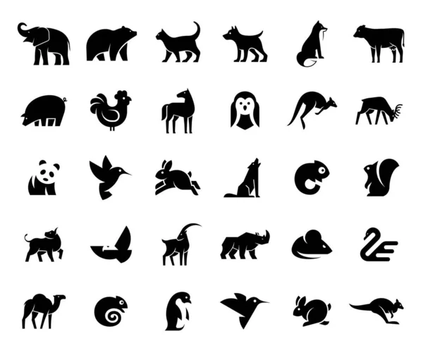 Animals Logos Collection Animal Logo Set Isolated White Background — Stock Vector