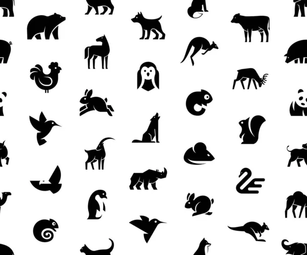 Patrón Sin Costuras Con Logotipos Animales Aislado Sobre Fondo Blanco — Archivo Imágenes Vectoriales