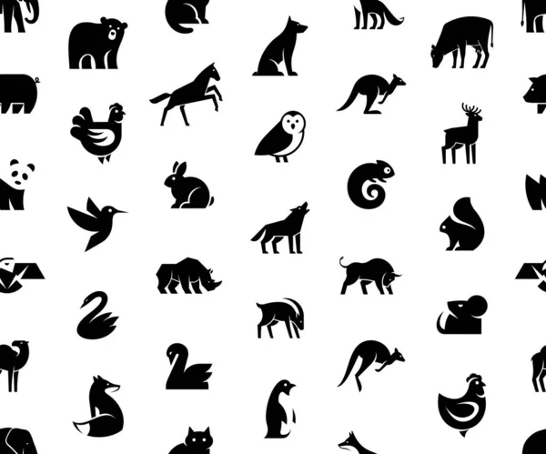 Patrón Sin Costuras Con Logotipos Animales Aislado Sobre Fondo Blanco — Archivo Imágenes Vectoriales