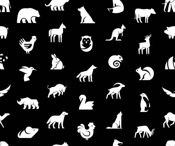Безшовний Візерунок Логотипами Тварин Ізольовані Чорному Тлі — стоковий вектор