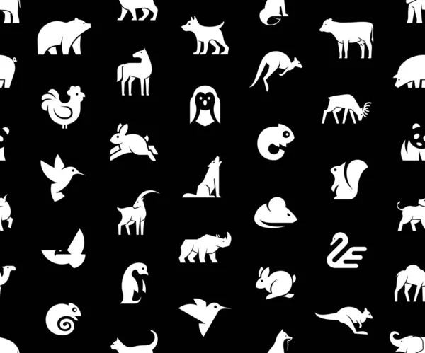 Patrón Sin Costuras Con Logotipos Animales Aislado Sobre Fondo Negro — Archivo Imágenes Vectoriales