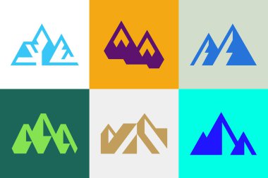 Dağ logosu seti. Simge tasarımı. Şablon ögeleri