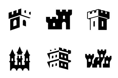 Castle Logo seti. Simge tasarımı. Şablon ögeleri