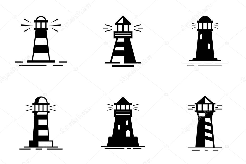 Set of Lighthouse logo. Icon design. Template elements