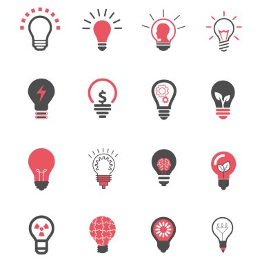 Vektör illüstrasyon iş ampulü fikir simgeleri seti. Bilgi grafiği, mobil, web, broşür, broşür, broşür, şür, duvar kağıdı, el ilanı.