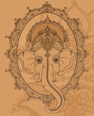Lord Ganesha ve güzel Hint tarzı çerçeve, kutlama Ganesh Chaturthi için kart olarak kullanılabilir, illüstrasyon vektör