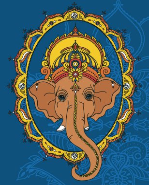 Lord Ganesha ve güzel Hint tarzı çerçeve, kutlama Ganesh Chaturthi için kart olarak kullanılabilir, illüstrasyon vektör