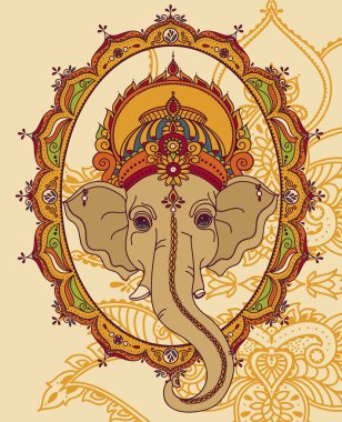 Lord Ganesha ve güzel Hint tarzı çerçeve, kutlama Ganesh Chaturthi için kart olarak kullanılabilir, illüstrasyon vektör