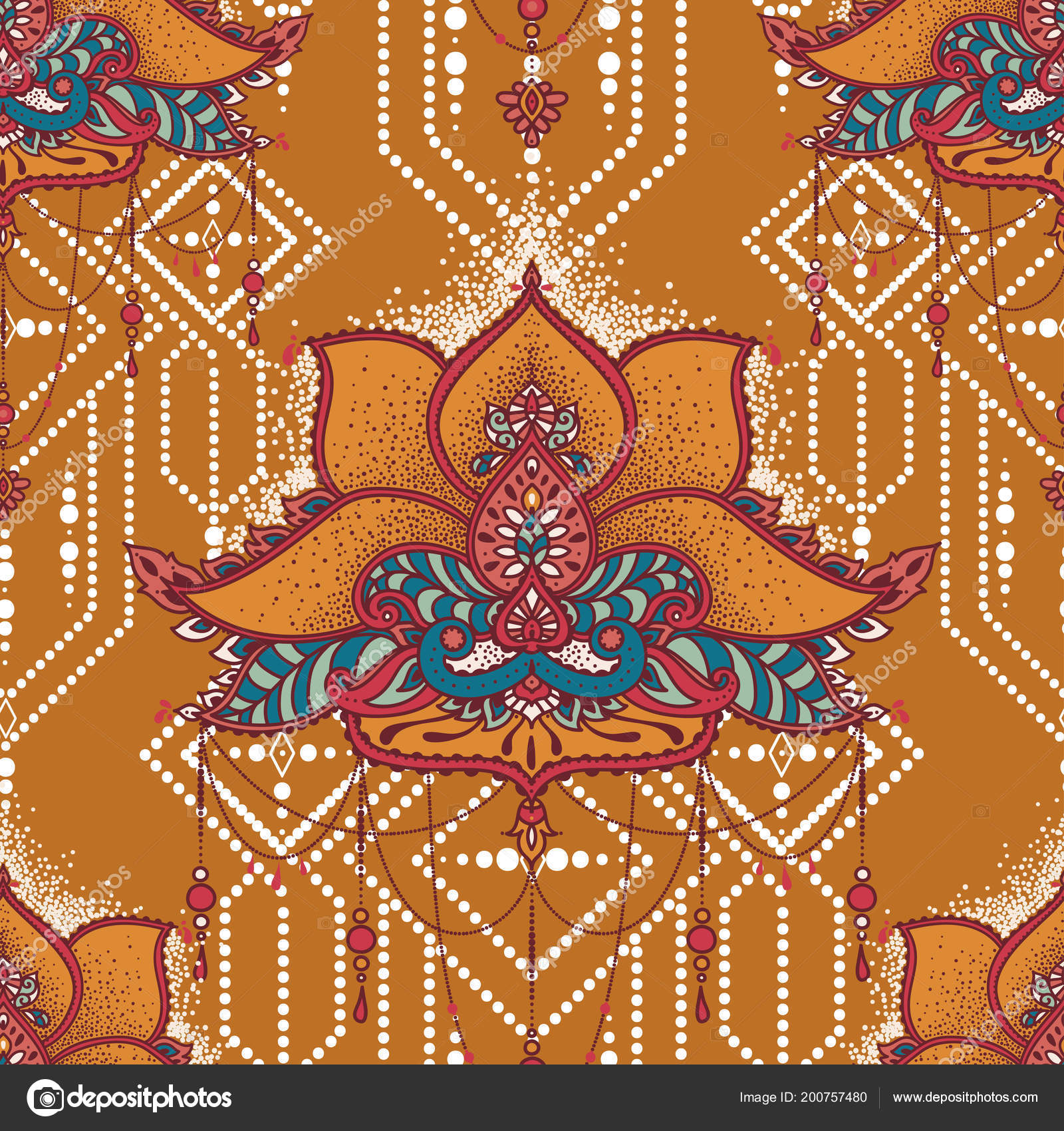 Royal Seamless Ornament With Stylized Lotus Flowers In Oriental Style, Royal Seamless Ornament With Stylized Lotus Flowers In Oriental Style,