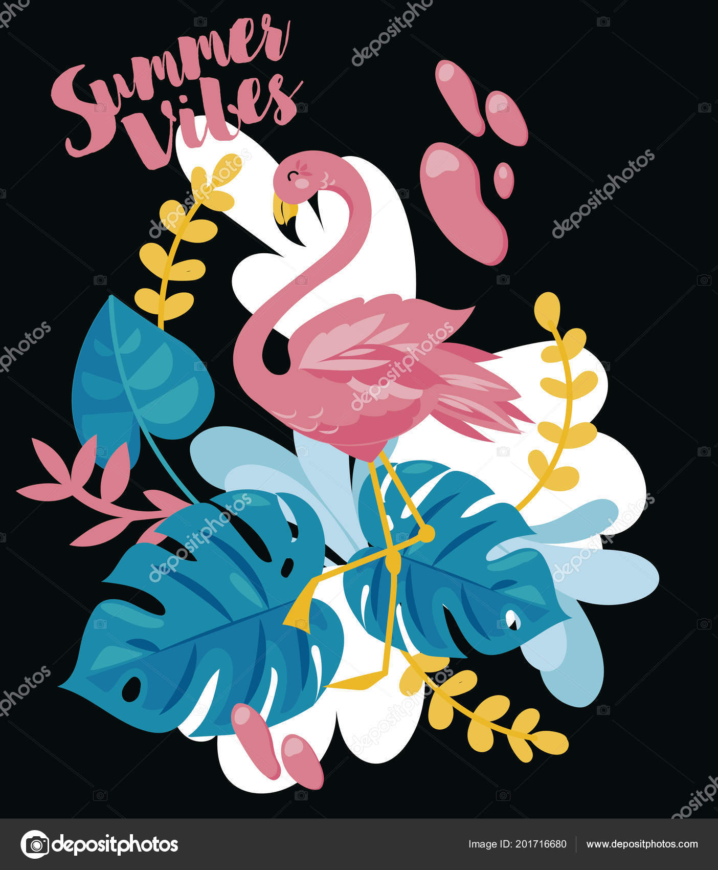 Summer Vibes Banner Flamingo Tropical Plants Cartoon Flat Style Bright Stock Vector Image by ©ghouliirina #201716680 Summer Vibes Banner Flamingo Tropical Plants Cartoon Flat Style Bright Stock Vector Image by ©ghouliirina #201716680