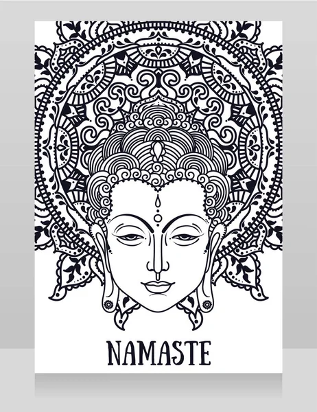 Póster Con Cabeza Buda Hermoso Mandala Puede Utilizar Como Tarjeta — Archivo Imágenes Vectoriales