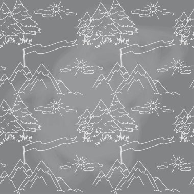 Turizm ve elinde çizilmiş stil, yürüyüş için sorunsuz arka plan-ebilmek var olmak kullanılmış için yaz kampı, vektör çizim