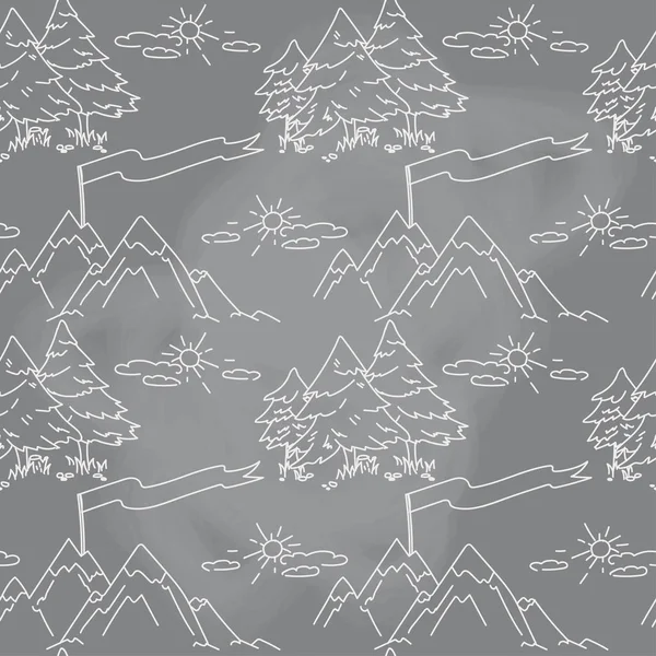 Turizm ve elinde çizilmiş stil, yürüyüş için sorunsuz arka plan-ebilmek var olmak kullanılmış için yaz kampı, vektör çizim