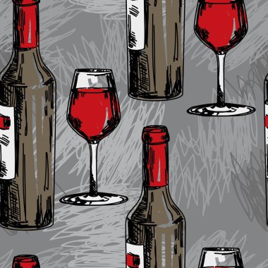 Seamless pattern with wine bottles and wine glasses, can be used for wine tasting, vector illustration in sketch style vector Seamless pattern with wine bottles and wine glasses, can be used for wine tasting, vector illustration in sketch style vector