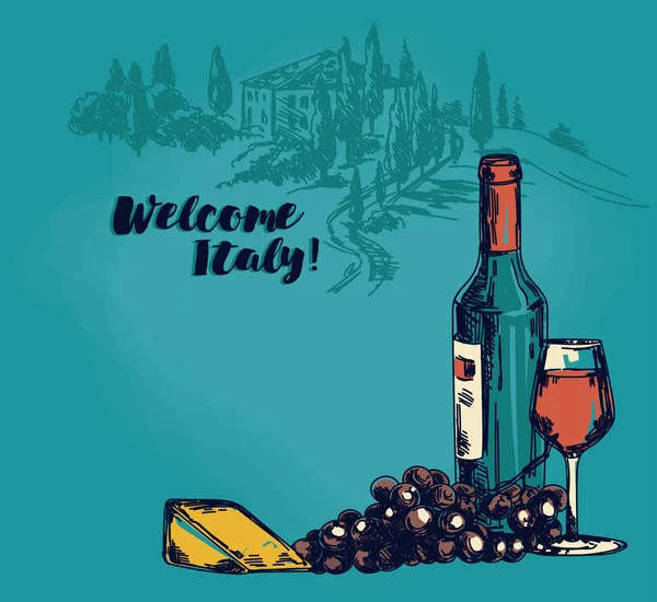 Karta Butelki Wina Szkła Tuscany Widoku Mogą Być Używane Dla — Wektor stockowy