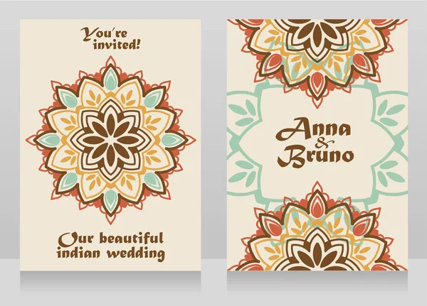 Zwei Banner Für Indische Hochzeit Mit Rundem Mandala Ornament Vektorillustration — Stockvektor