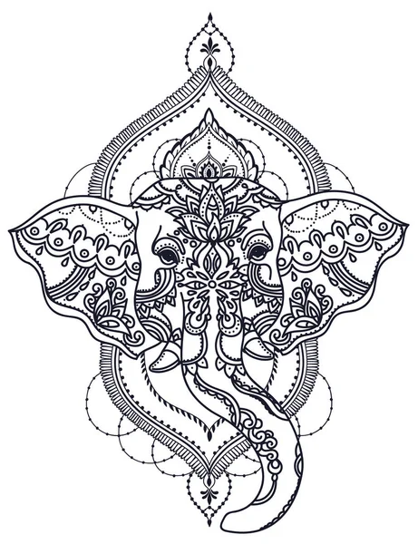 Tête Éléphant Avec Beau Cadre Style Orient Peut Être Utilisé — Image vectorielle