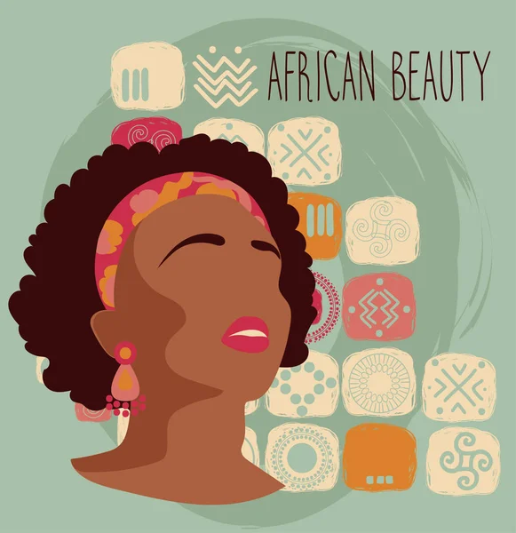 Beautiful African American Woman Ethnic Ornament Can Used Touristic Banner — Stock Vector