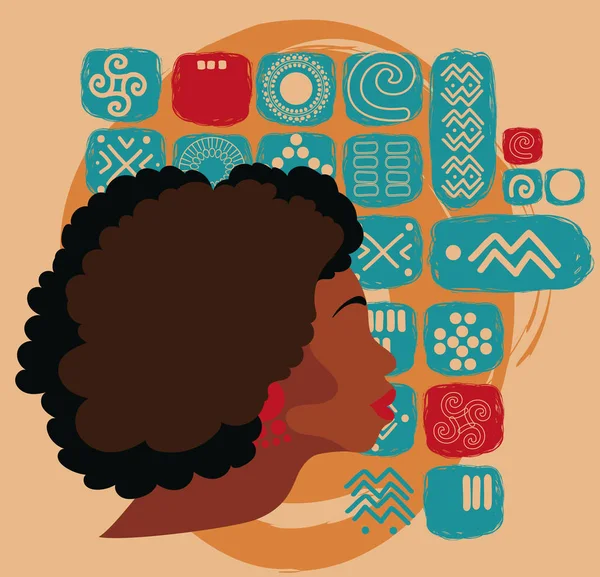 Hermosa Mujer Afroamericana Ornamento Étnico Puede Utilizar Como Bandera Turística — Vector de stock