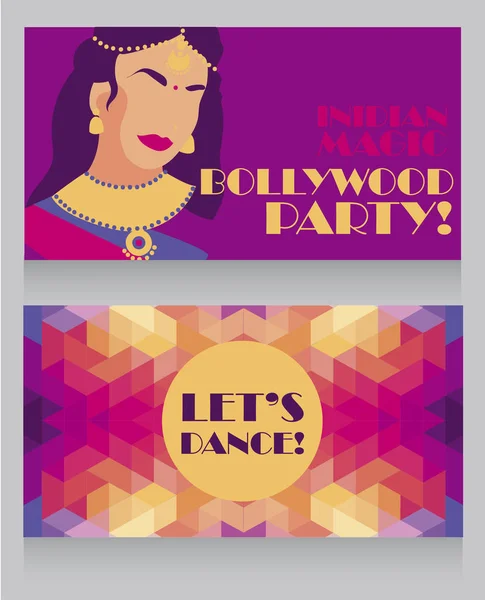 Plantillas Para Fiesta Bollywood Con Dama India Ornamento Geométrico Puede — Archivo Imágenes Vectoriales