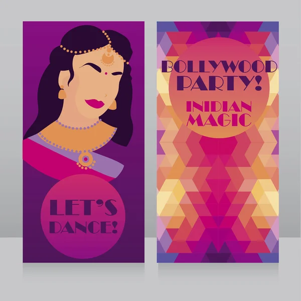 Πρότυπα Για Πάρτι Bollywood Ινδική Κυρία Και Γεωμετρικό Κόσμημα Μπορεί — Διανυσματικό Αρχείο