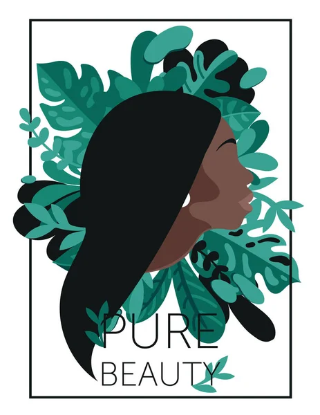 Eco Affisch Med Afrikanska Amerikanska Damen Och Blad Bildade Ram — Stock vektor