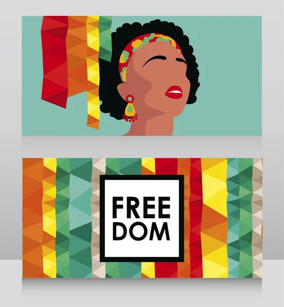 Banner Libertà Con Donna Afroamericana Stile Anni Illustrazione Vettoriale — Vettoriale Stock