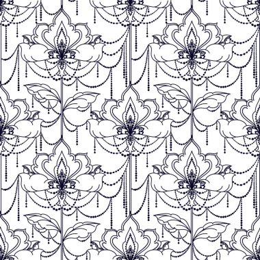 Çiçekler ve mücevherler, vektör çizim ile ezoterik seamless modeli