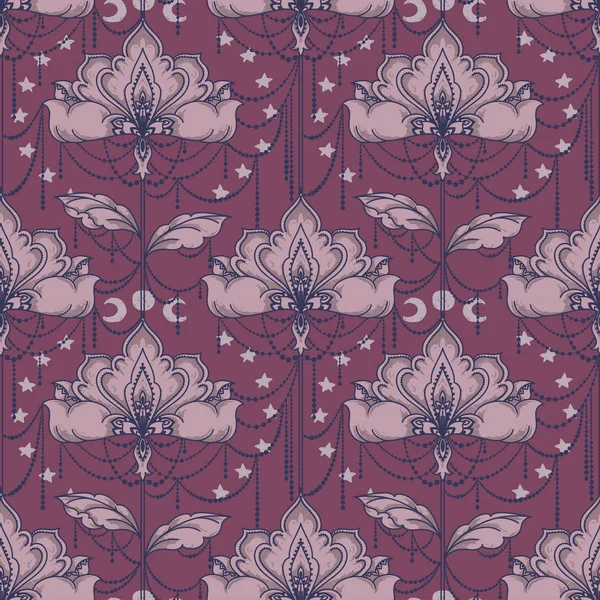 Motif Ésotérique Sans Couture Avec Des Fleurs Des Lunes Des — Image vectorielle