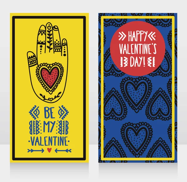 Δύο Κάρτες Για Την Ημέρα Του Αγίου Βαλεντίνου Τατουάζ Χέρι — Διανυσματικό Αρχείο