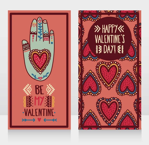 Dos Tarjetas Para Día San Valentín Con Mano Tatuada Pueden — Archivo Imágenes Vectoriales