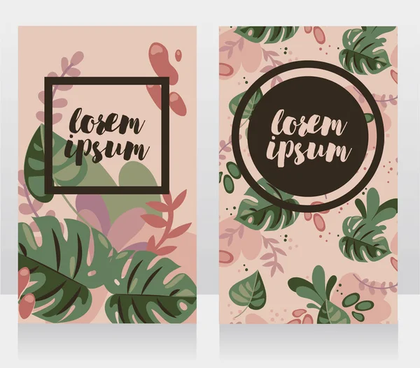 Plantilla Dos Tarjetas Con Diseño Tropical Puede Utilizar Como Invitación — Vector de stock