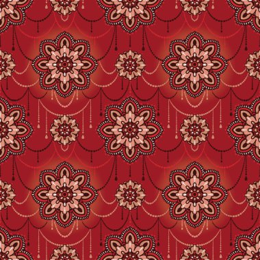 Madala süsleme ve stilize takı, Hint tarzı, vektör çizim ile Seamless modeli