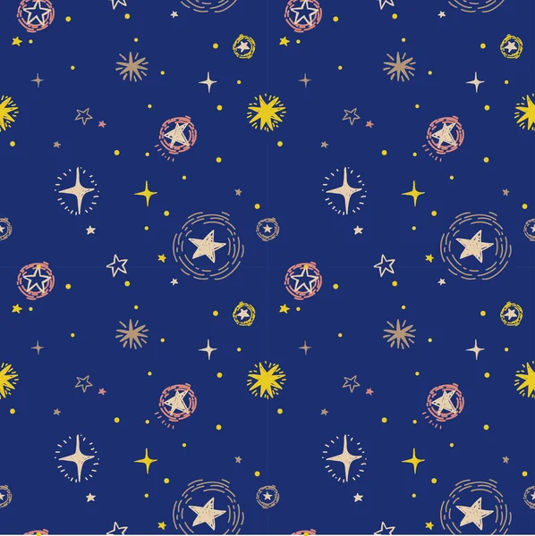 Звёздный Бесшовный Узор Нарисованными Вручную Звёздами Векторная Иллюстрация — стоковый вектор