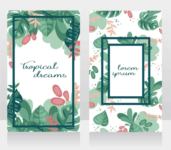 Dos Banners Con Diseño Tropical Pueden Utilizar Como Invitación Fiesta — Vector de stock