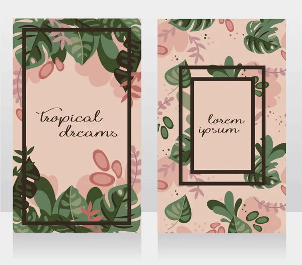 Dos Banners Con Diseño Tropical Pueden Utilizar Como Invitación Fiesta — Vector de stock