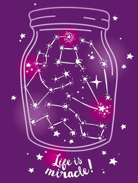 Plakát Pro Zázraky Kouzelné Sklenice Hvězdami Uvnitř Může Být Použit — Stockový vektor