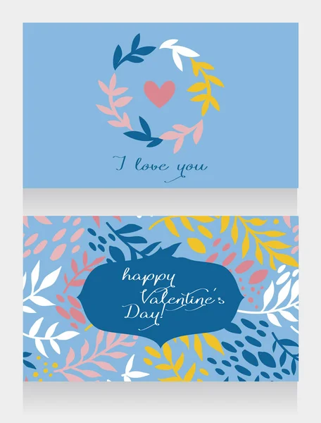 Cartes Vœux Pour Saint Valentin Avec Feuilles Cœur Illustration Vectorielle — Image vectorielle