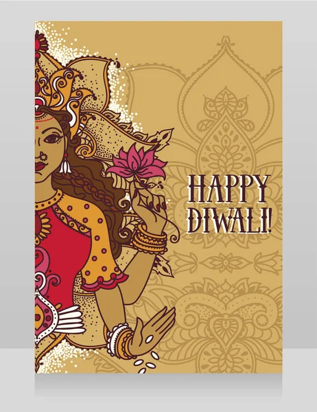 Tarjeta Para Festival Diwali Con Diosa India Lakshmi — Archivo Imágenes Vectoriales