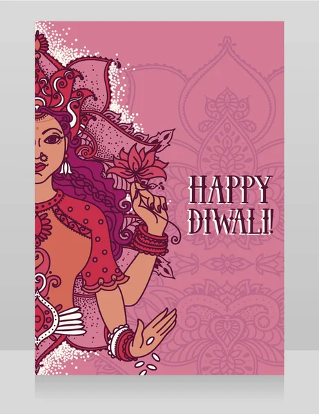 Karta Pro Diwali Festival Indické Bohyně Lakšmí — Stockový vektor
