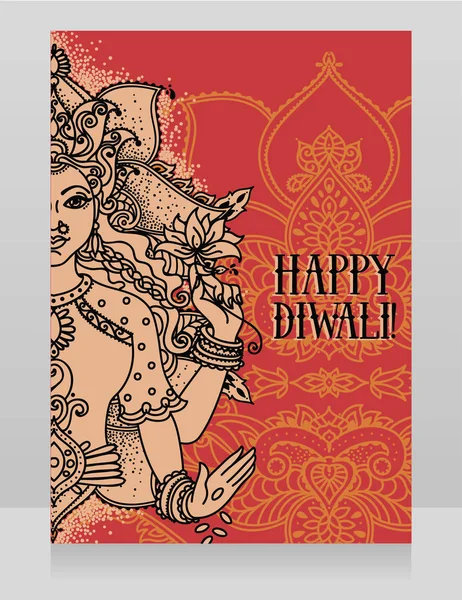 Tarjeta Para Festival Diwali Con Diosa India Lakshmi — Archivo Imágenes Vectoriales