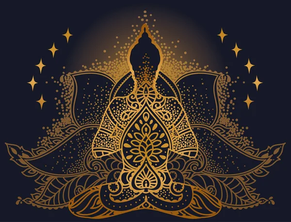 Silhouette Bouddha Shinihg Sur Fleur Lotus Stylisée Peut Être Utilisé — Image vectorielle