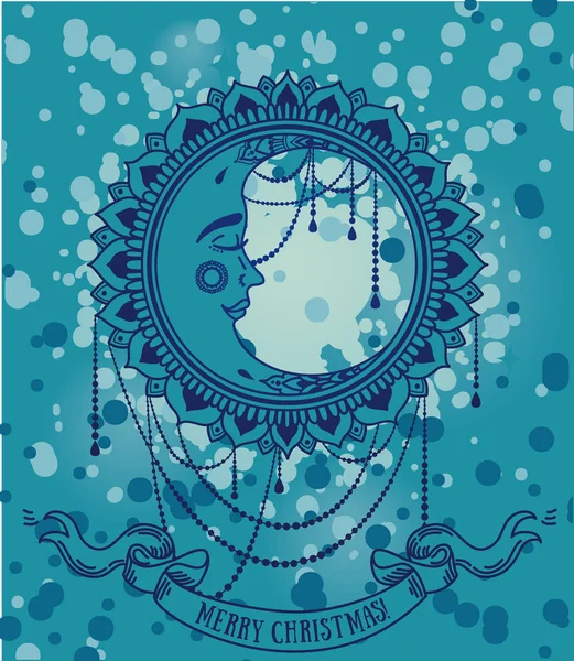 Wesołych Świąt Plakat Magiczny Księżyc Śnieg Retro Styl Wektor Ilustracja — Wektor stockowy